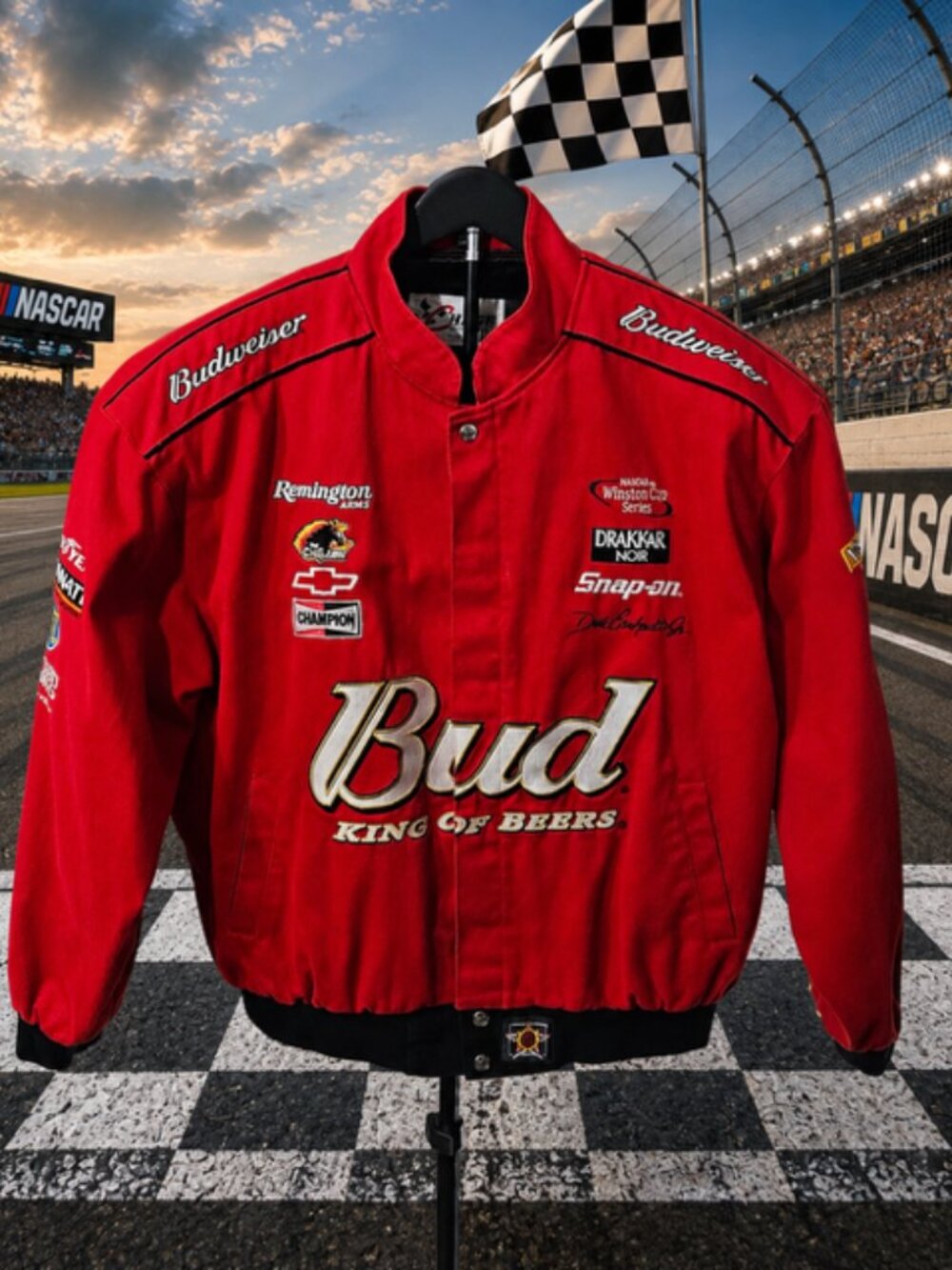 Budweiser #8 Dale Jr Racing Bomber Jacket with Logo Patches NWOT
